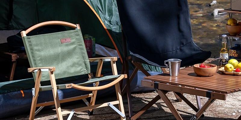 Outdoor Solid Wood Folding Chair & Table Set for Camping & Picnic (1) folding chair set with fabric for camping
