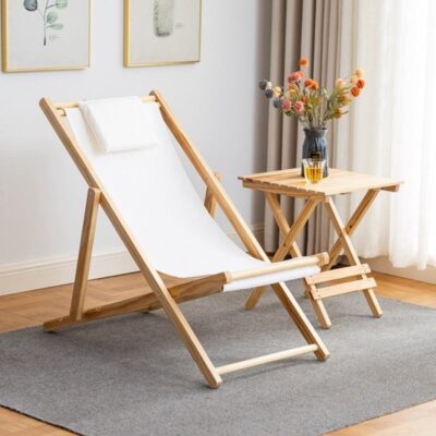 wooden folding beach lounge chair for outdoors