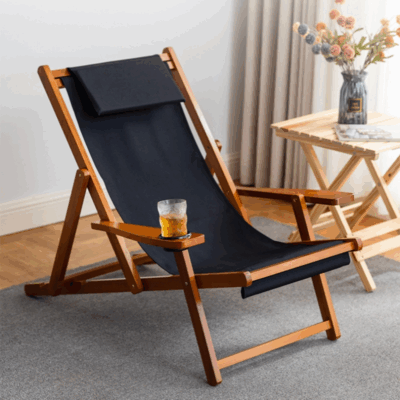 wooden folding beach lounge chair for outdoors