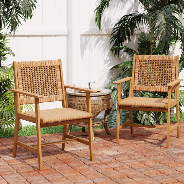 Custom Acacia Wood Outdoor Dining Chairs Set (6) Acacia Wood Outdoor Dining Chairs